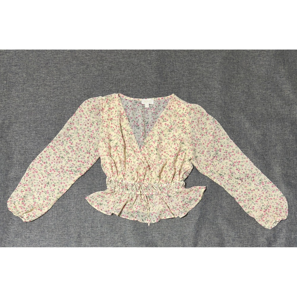 London Rose‎ Women's Medium Blouse Floral V-Neck Peplum Long Sleeve